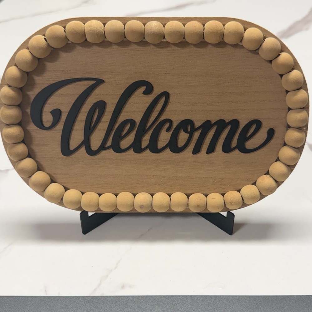 Wooden "Welcome" Beaded Farmhouse Style Sign - Neutral